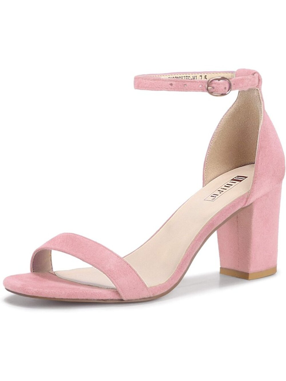 Women's Pink Suede Adjustable Ankle Strap Open Toe Chunky Short Heel Sandals